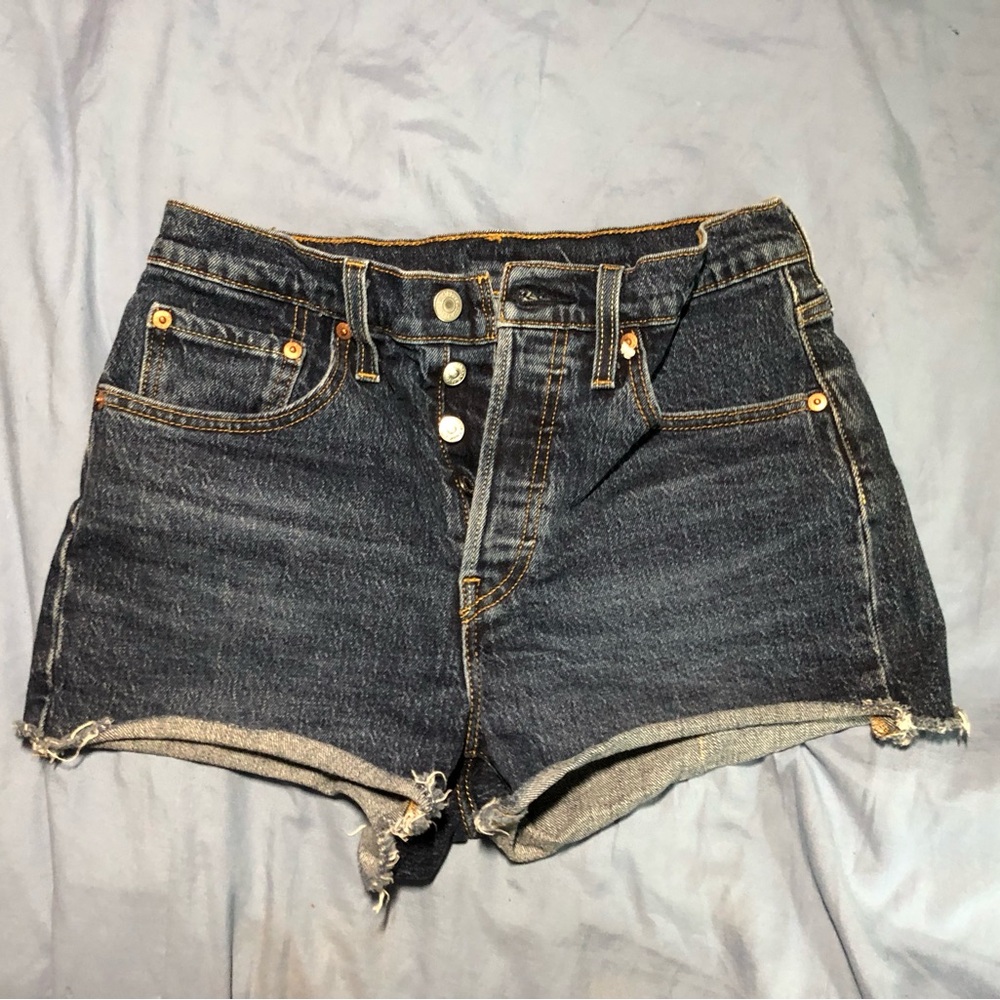 Levi's Dark Blue High-Rise Button-Fly Denim Shorts W 27
